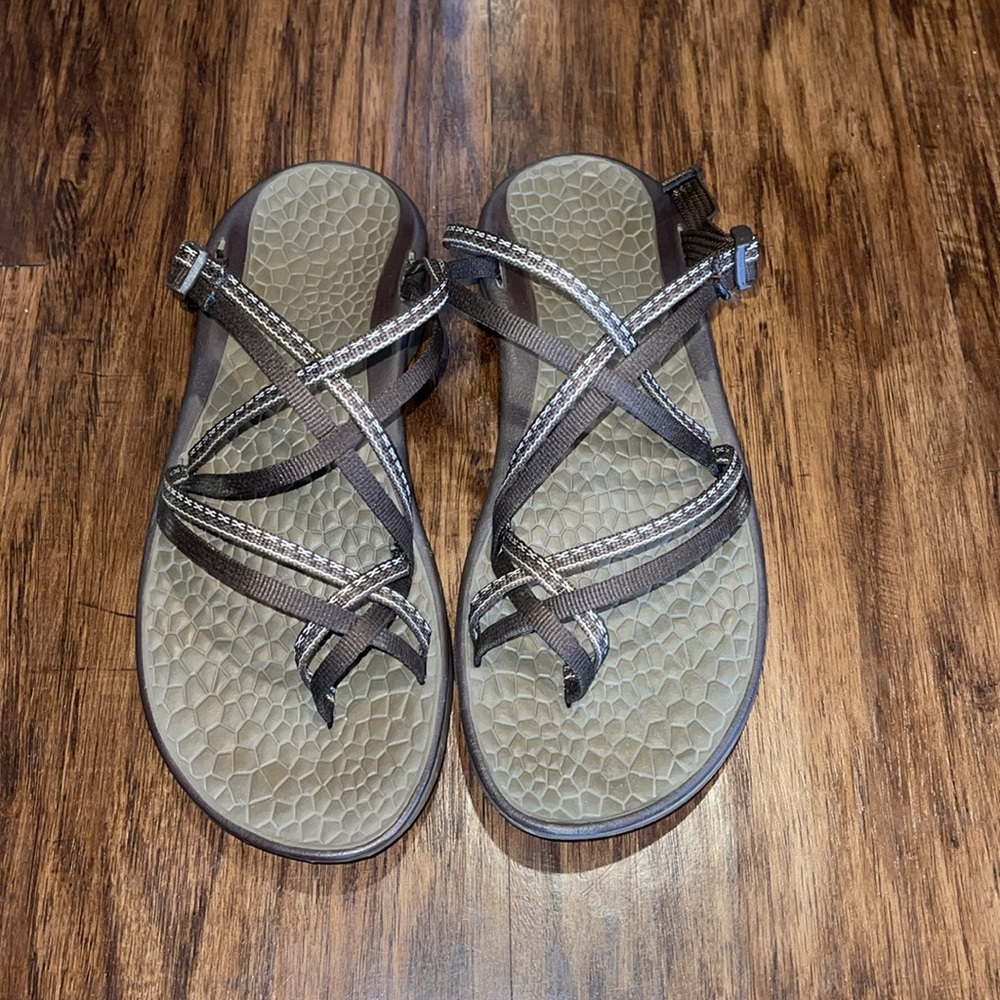 Chaco Vibram Strappy Nylon Brown Outdoor Performance Sandals Women's 9
